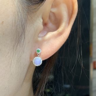 Icy Violet Cabochon Drop Earrings — S925 Silver