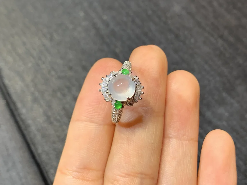 High-Icy Layered Cabochon Natural Jadeite Cabochon Ring — S925 Silver · No. 1FB8 (photo 3)