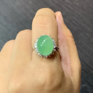 Icy Vivid Green Natural Jadeite Cabochon Ring — S925 Silver · No. AC00 (photo 5)