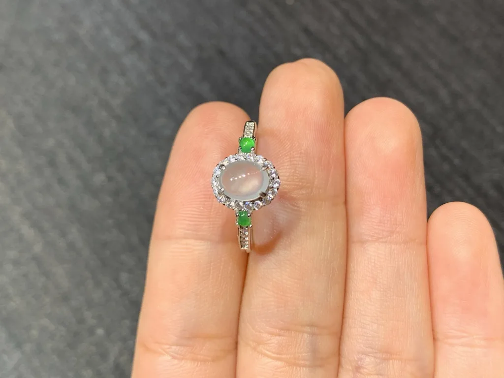 High-Icy Glowing Natural Jadeite Cabochon Ring — S925 Silver · No. 3905 (photo 3)