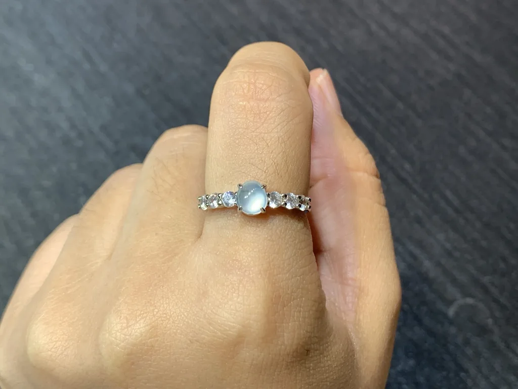 High-Icy Glowing Natural Jadeite Cabochon Ring — S925 Silver · No. 8794 (photo 5)