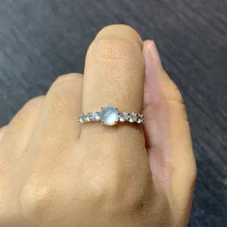 High-Icy Glowing Natural Jadeite Cabochon Ring — S925 Silver · No. 8794 (photo 5)