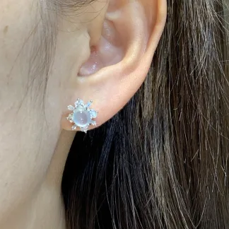 High-Icy Glowing Natural Jadeite Cabochon Stud Earrings — S925 Silver · No. A247 (photo 5)