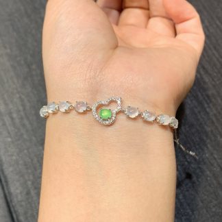 High-Icy White-and-Green Cabochon Bracelet — S925 Silver