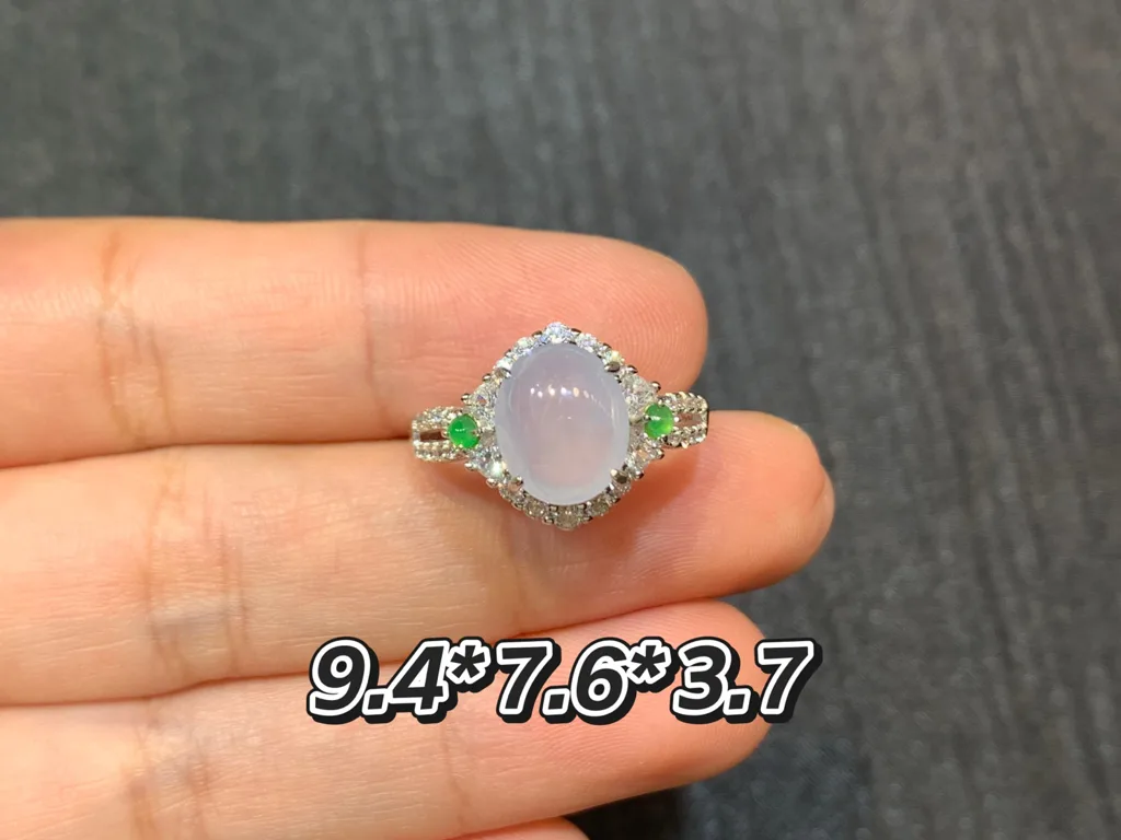 High-Icy Pale Lavender Natural Jadeite Cabochon Ring — S925 Silver · No. 6B45 (photo 1)