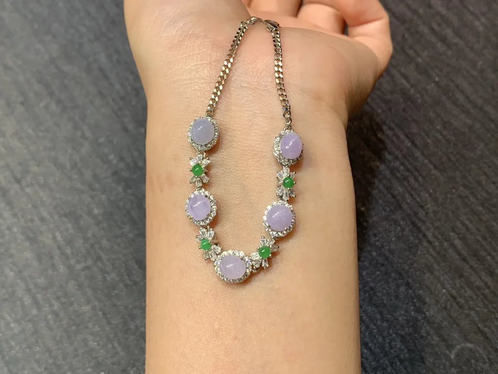 Icy Lavender Natural Jadeite Cabochon Bracelet — S925 Silver · No. D3B3 (photo 3)