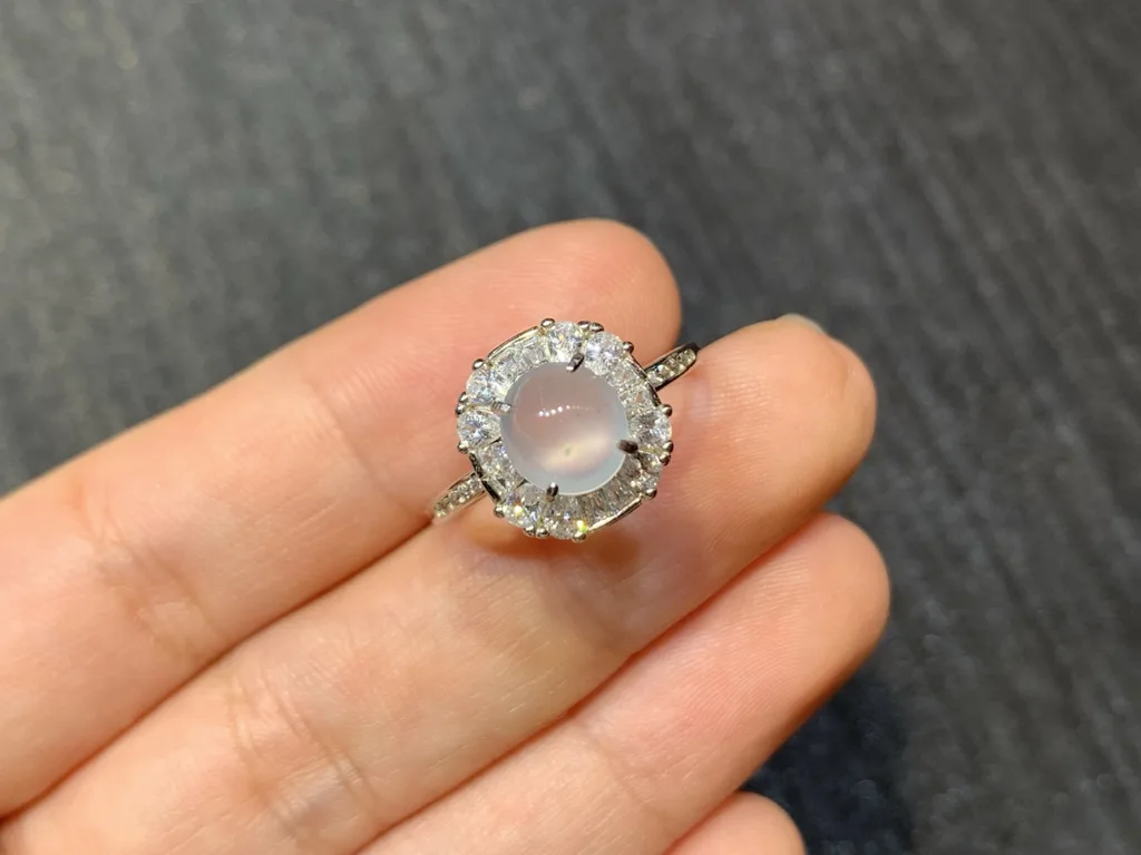 High-Icy Glowing Natural Jadeite Cabochon Ring — S925 Silver · No. 71DB (photo 2)