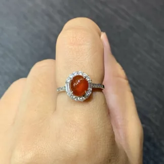 Icy Russet Red Natural Jadeite Cabochon Ring — S925 Silver · No. 5F4D (photo 5)
