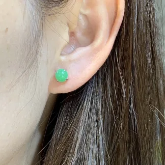 Icy Vivid Green Natural Jadeite Cabochon Stud Earrings — S925 Silver · No. 0D97 (photo 5)