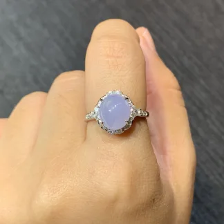 Icy Lavender Natural Jadeite Cabochon Ring — S925 Silver · No. 0B22