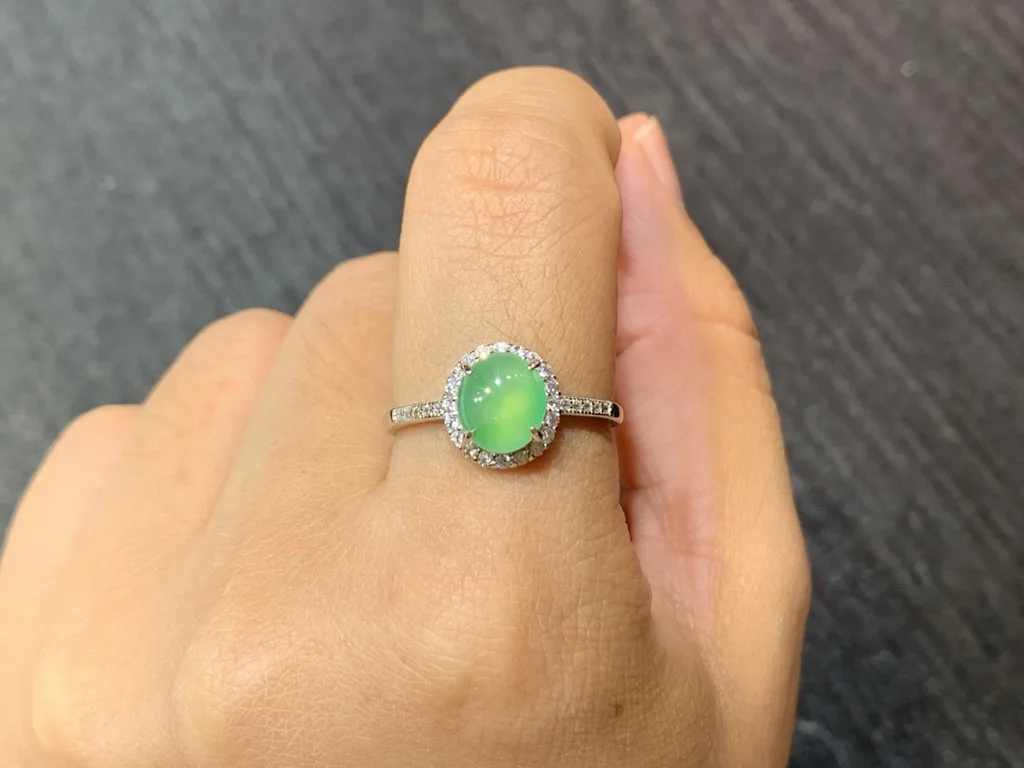 High-Icy Clear Green Natural Jadeite Cabochon Ring — S925 Silver · No. C70E (photo 5)