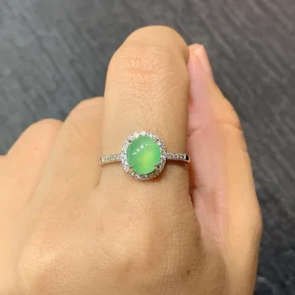High-Icy Clear Green Natural Jadeite Cabochon Ring — S925 Silver · No. C70E (photo 5)