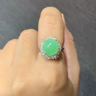 Icy Vivid Green Natural Jadeite Cabochon Ring — S925 Silver · No. 90A9 (photo 5)