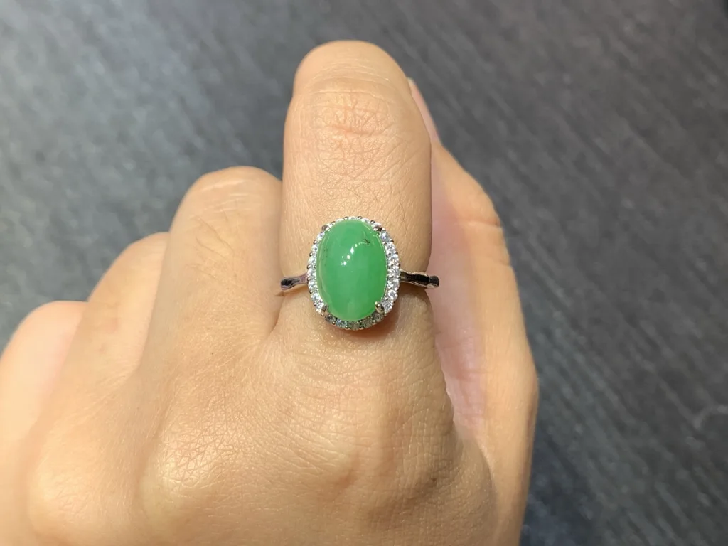 Full Green Natural Jadeite Cabochon Set — S925 Silver · No. 9D1B (photo 5)