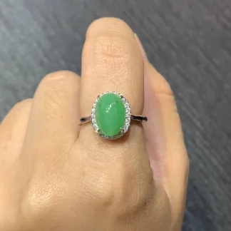 Full Green Natural Jadeite Cabochon Set — S925 Silver · No. 9D1B (photo 5)