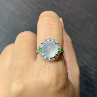 High-Icy Glowing Natural Jadeite Cabochon Ring — S925 Silver · No. 5E06 (photo 5)