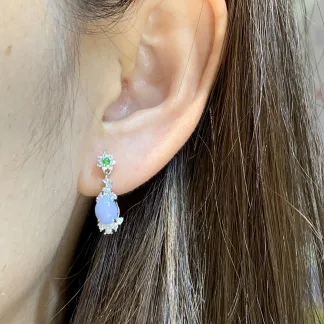 Lavender Natural Jadeite Cabochon Drop Earrings — S925 Silver · No. 53E5 (photo 5)