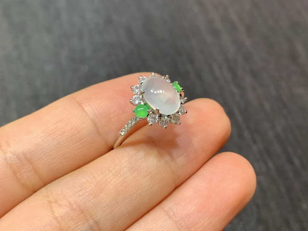 High-Icy Glowing Natural Jadeite Cabochon Ring — S925 Silver · No. 14FA (photo 4)