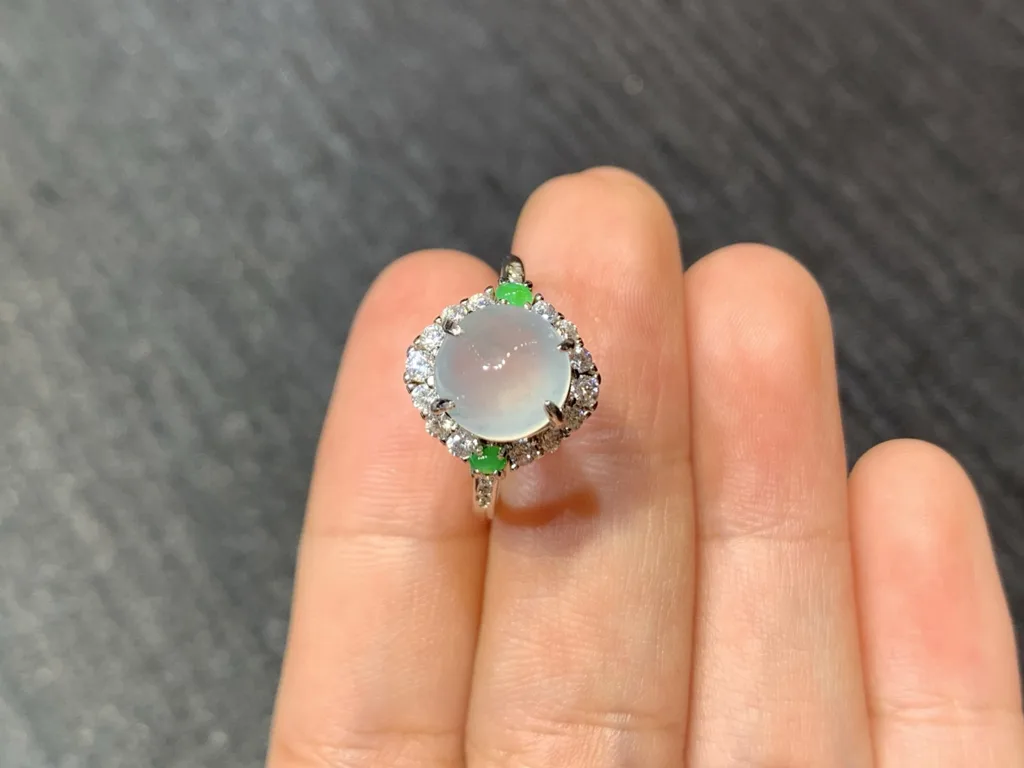 High-Icy Glowing Natural Jadeite Cabochon Ring — S925 Silver · No. 8721 (photo 3)