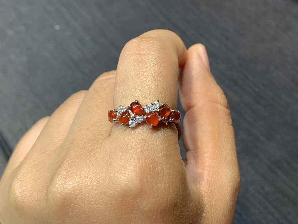 High-Icy Russet Red Natural Jadeite Cabochon Ring — S925 Silver · No. C366 (photo 5)