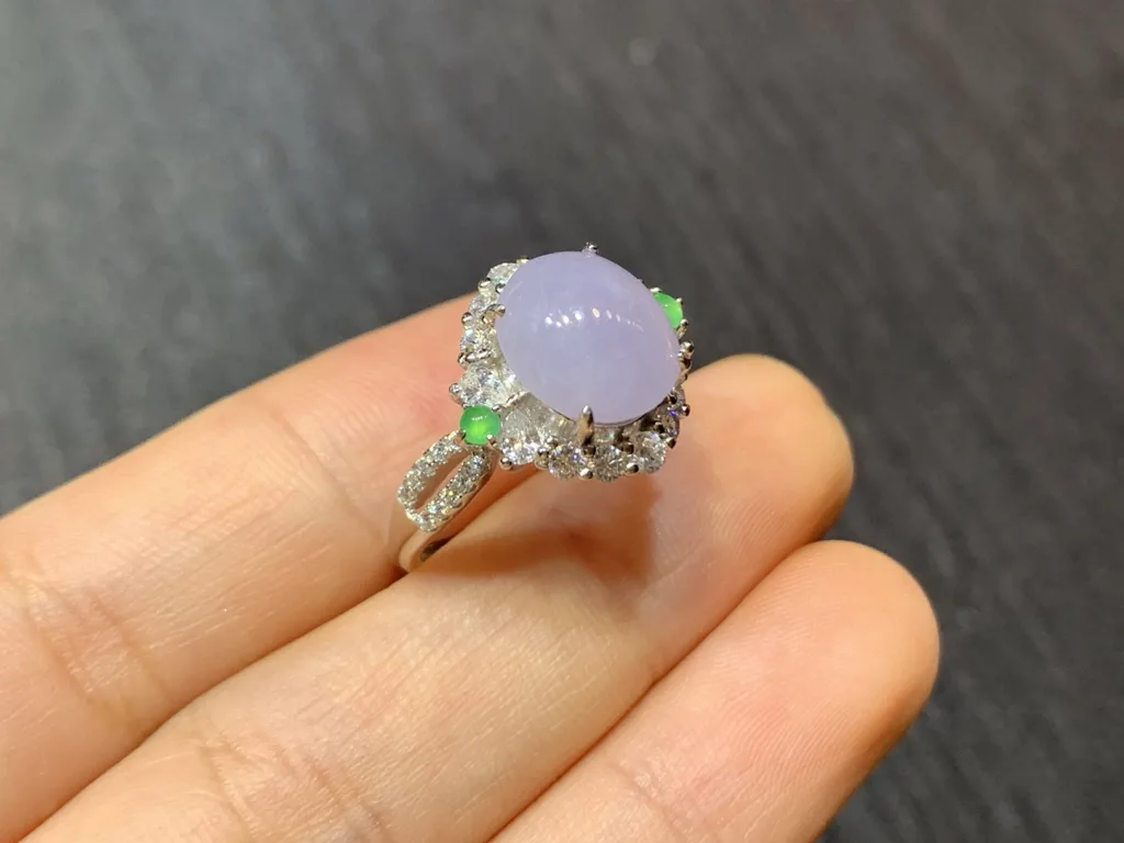 Icy Lavender Natural Jadeite Cabochon Ring — S925 Silver · No. 367B (photo 4)