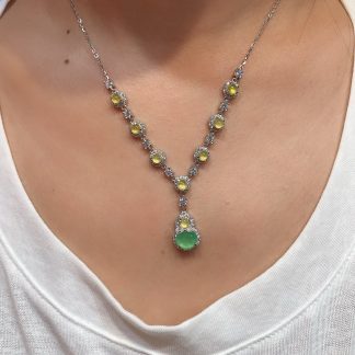 High-Icy Yellow Fei-and-Glowing Green Cabochon Necklace — S925 Silver