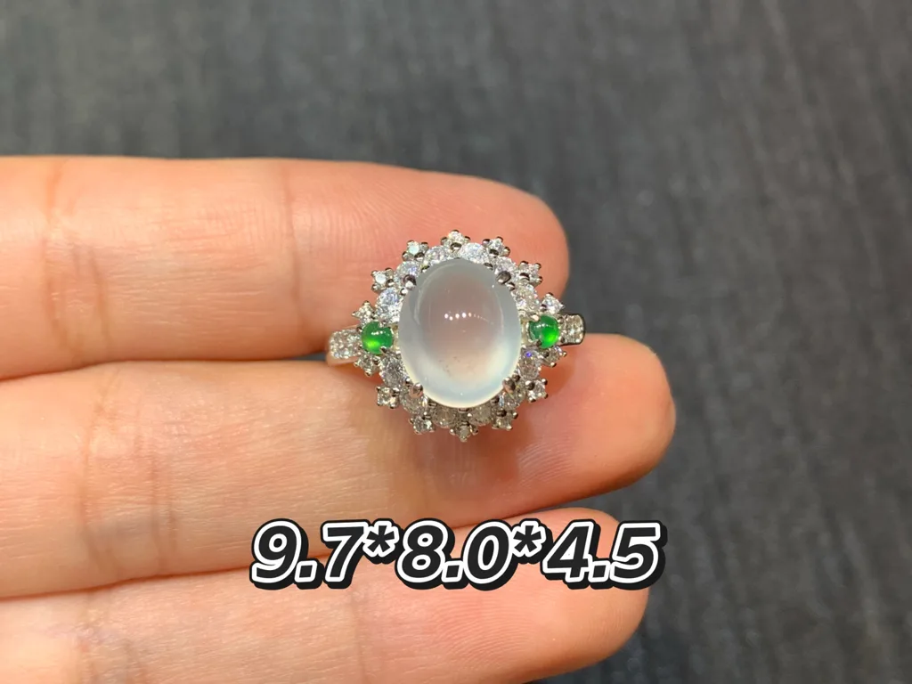 High-Icy Glowing Layered Cabochon Natural Jadeite Cabochon Ring — S925 Silver · No. 3570 (photo 1)