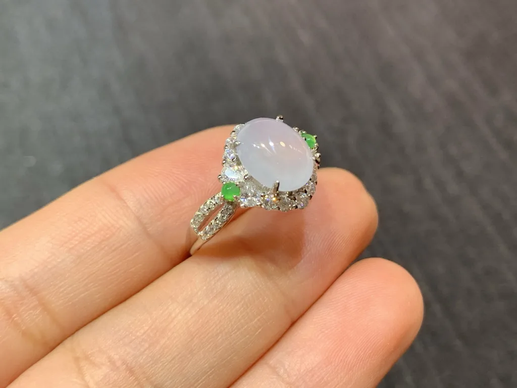 High-Icy Pale Lavender Natural Jadeite Cabochon Ring — S925 Silver · No. 6B45 (photo 4)