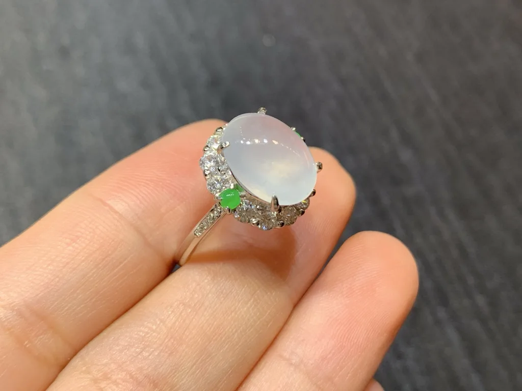 High-Icy Glowing Natural Jadeite Cabochon Ring — S925 Silver · No. 8EA1 (photo 4)