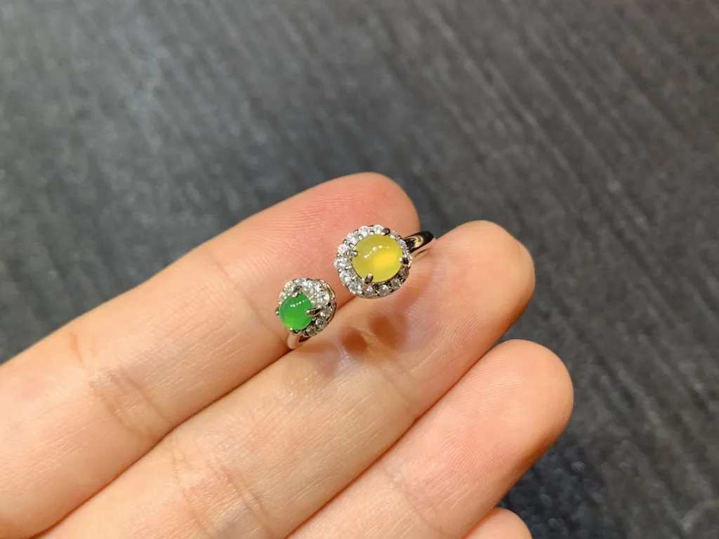 High-Icy Yellow and Green Natural Jadeite Cabochon Ring — S925 Silver · No. 762E (photo 2)
