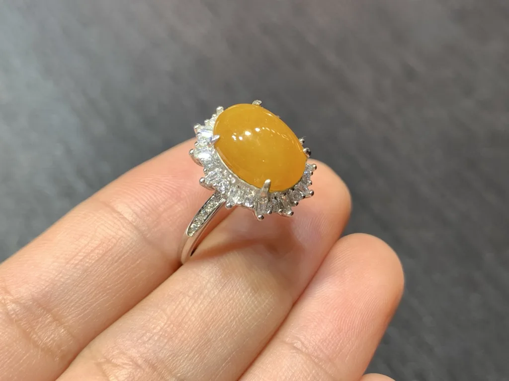 High-Icy Honey Yellow Natural Jadeite Cabochon Ring — S925 Silver · No. 64A9 (photo 4)