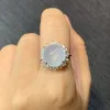 High-Icy Glowing Natural Jadeite Cabochon Ring — S925 Silver · No. DDAC