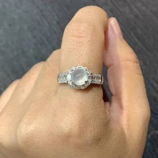 Icy Glowing Natural Jadeite Cabochon Ring — S925 Silver · No. CFCF (photo 5)