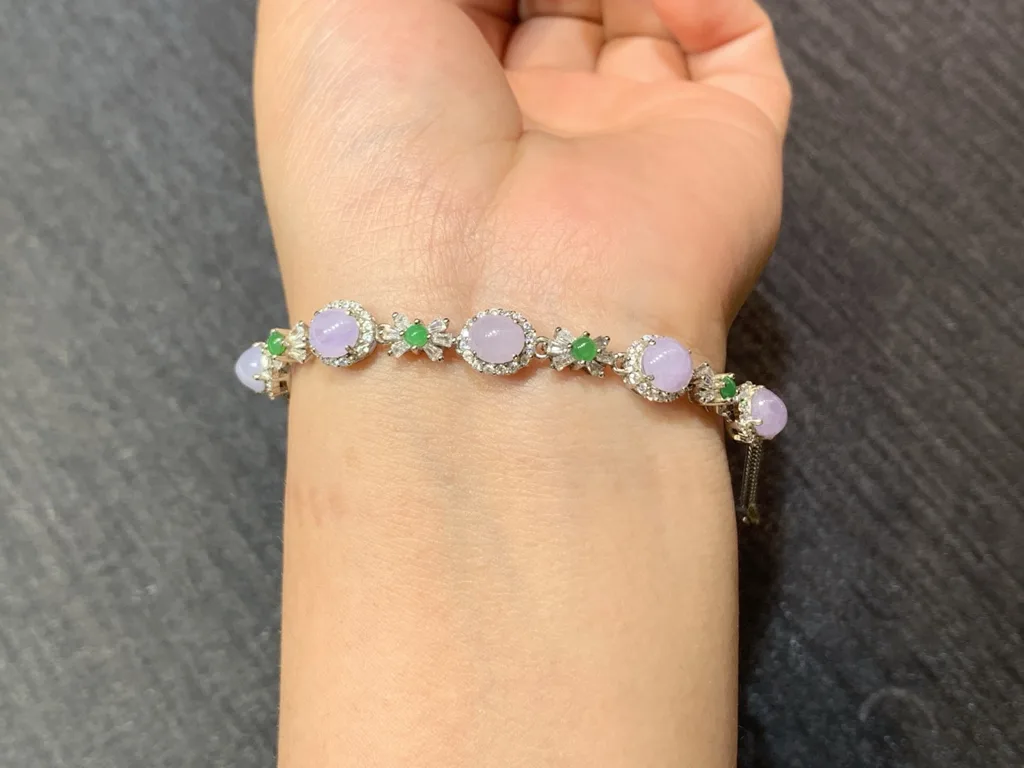 Icy Lavender Natural Jadeite Cabochon Bracelet — S925 Silver · No. D3B3 (photo 4)