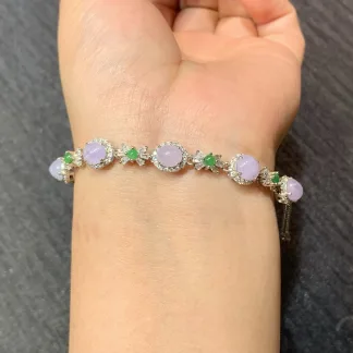 Icy Lavender Natural Jadeite Cabochon Bracelet — S925 Silver · No. D3B3 (photo 4)