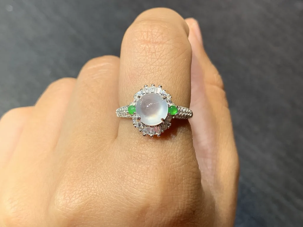 High-Icy Layered Cabochon Natural Jadeite Cabochon Ring — S925 Silver · No. 1FB8 (photo 5)