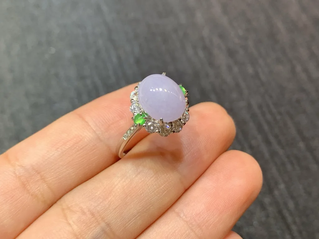 Lavender Natural Jadeite Cabochon Ring — S925 Silver · No. 9E73 (photo 4)
