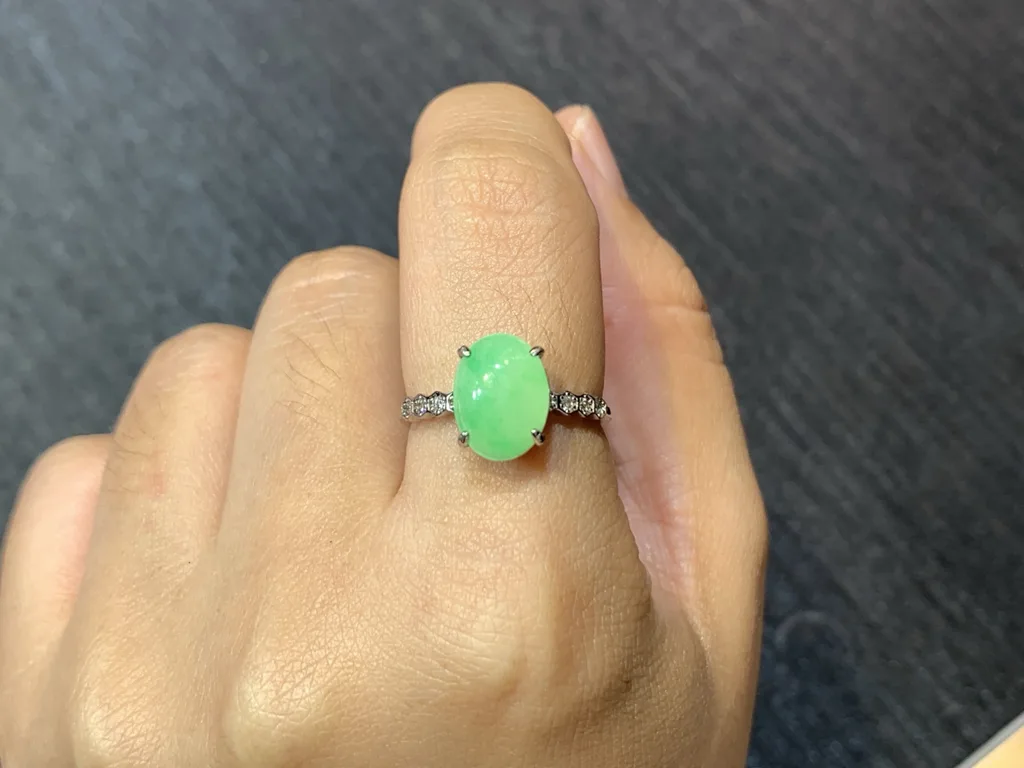 Icy Vivid Green Cabochon Natural Jadeite Three-Piece Cabochon Set — S925 Silver · No. 6AD0 (photo 5)