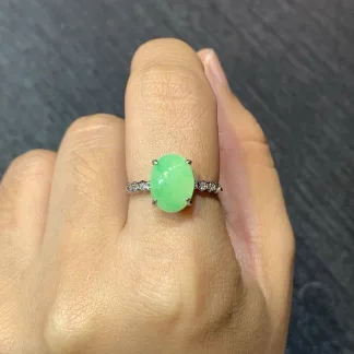 Icy Vivid Green Cabochon Natural Jadeite Three-Piece Cabochon Set — S925 Silver · No. 6AD0 (photo 5)