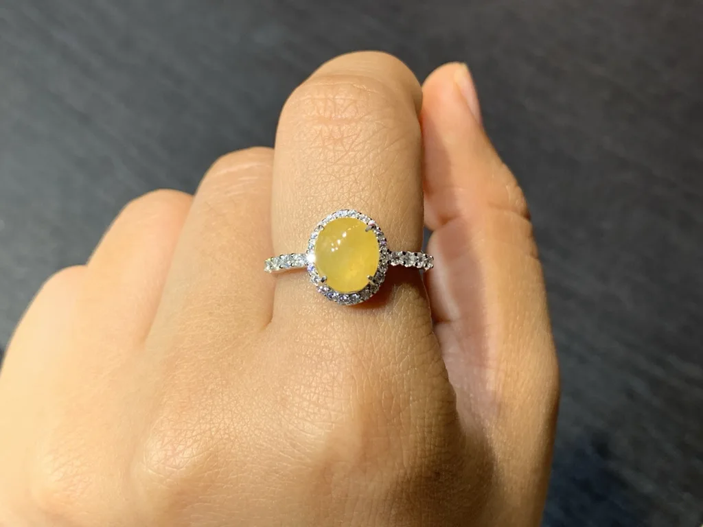 High-Icy Honey Yellow Natural Jadeite Cabochon Ring — S925 Silver · No. 220E (photo 5)
