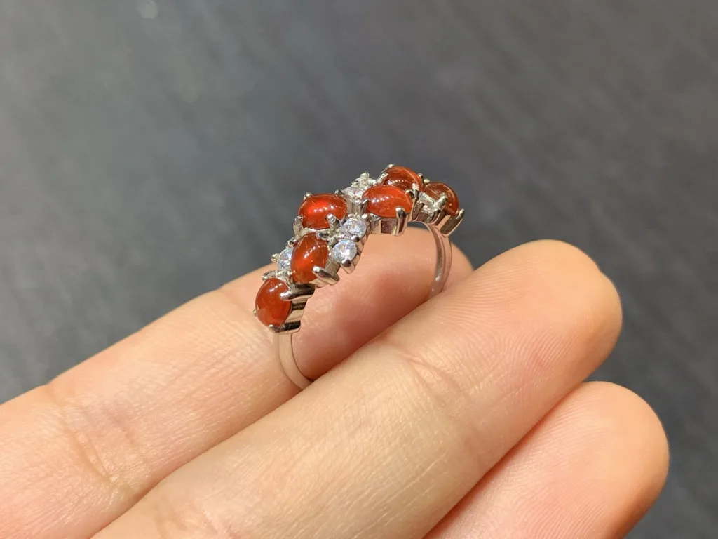 High-Icy Russet Red Natural Jadeite Cabochon Ring — S925 Silver · No. C366 (photo 4)