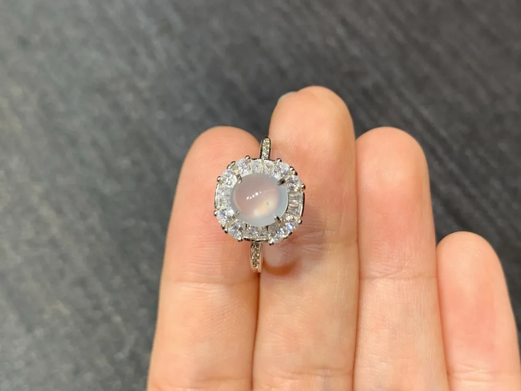 High-Icy Glowing Natural Jadeite Cabochon Ring — S925 Silver · No. 71DB (photo 3)
