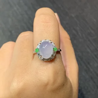 High-Icy Lavender Natural Jadeite Cabochon Ring — S925 Silver · No. CEFC