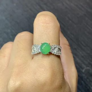 High-Icy Vivid Green Natural Jadeite Cabochon Ring — S925 Silver · No. CE13 (photo 5)