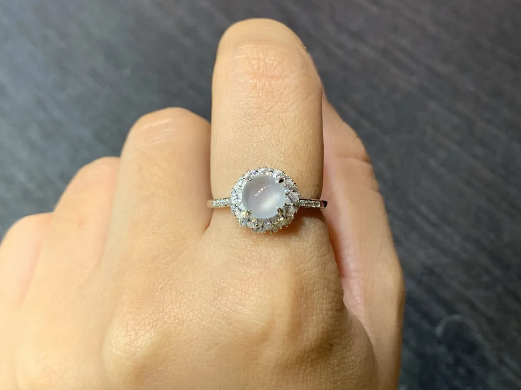 High-Icy Glowing Natural Jadeite Cabochon Ring — S925 Silver · No. C41E (photo 5)