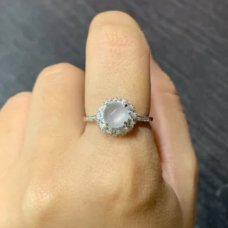 High-Icy Glowing Natural Jadeite Cabochon Ring — S925 Silver · No. C41E (photo 5)