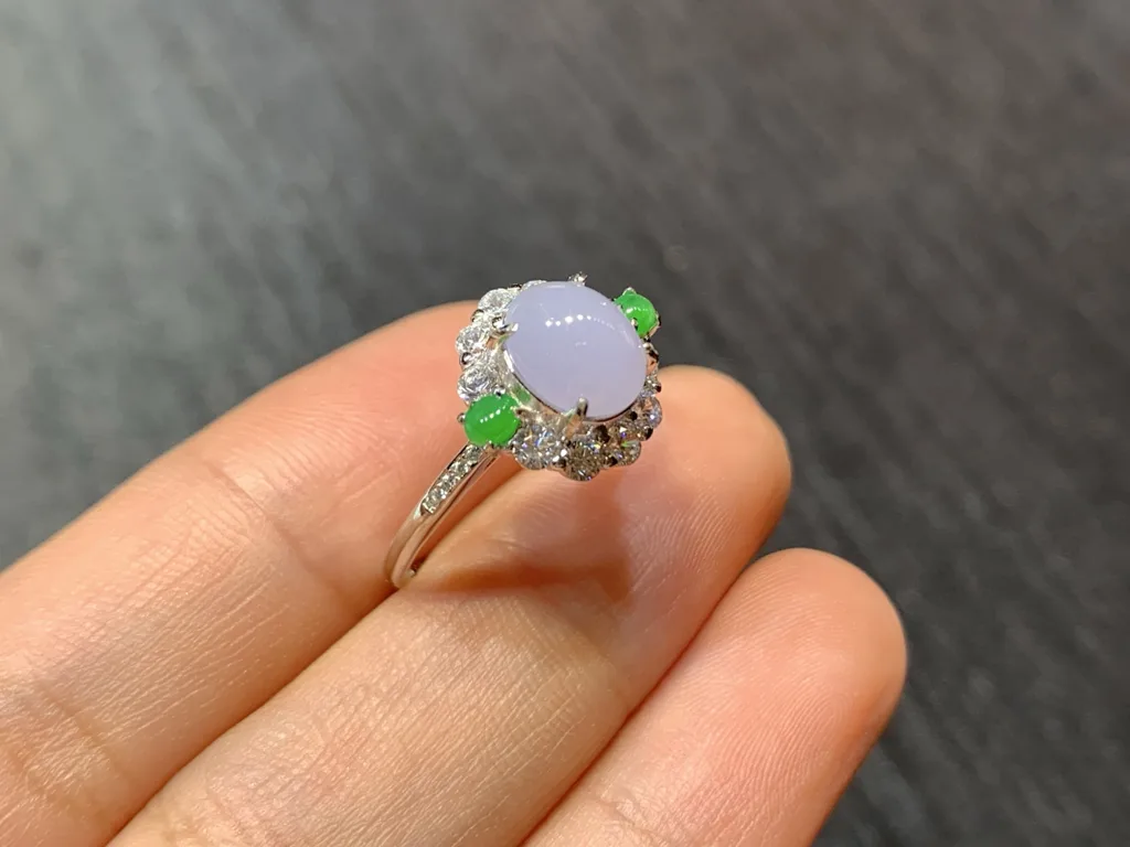 Icy Lavender Natural Jadeite Cabochon Ring — S925 Silver · No. 2B48 (photo 4)