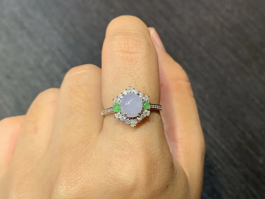 Icy Lavender Cabochon Natural Jadeite Three-Piece Cabochon Set — S925 Silver · No. 374A (photo 5)
