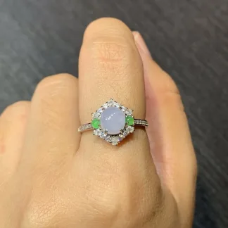 Icy Lavender Cabochon Natural Jadeite Three-Piece Cabochon Set — S925 Silver · No. 374A (photo 5)