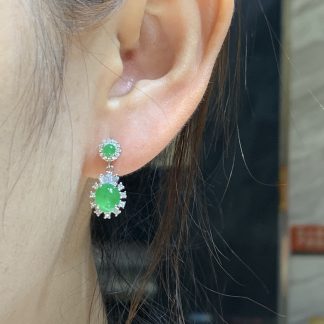 High-Icy Vivid-Green Cabochon Drop Earrings — S925 Silver
